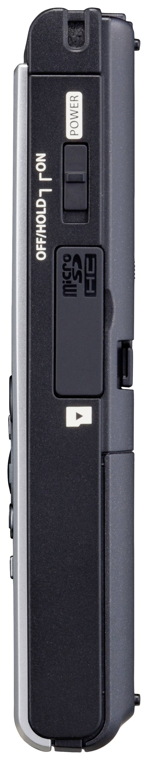 Widok z boku kompaktowego, czarnego aparatu cyfrowego z przyciskami i gniazdem na kartę pamięć po jego stronie.