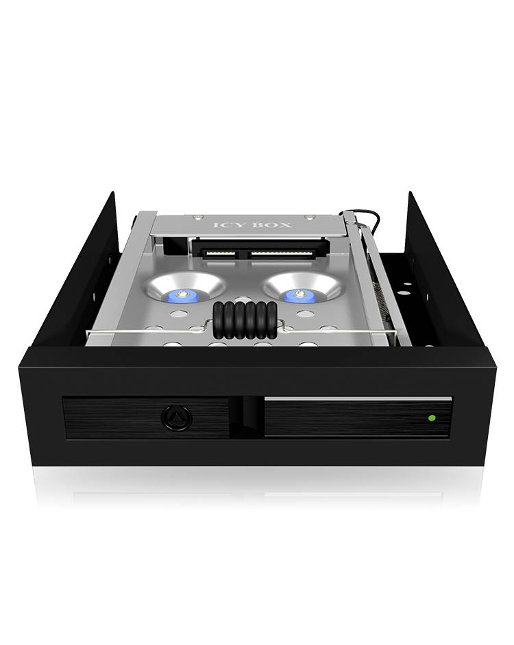 Zewnętrzna obudowa dysku twardego z dwoma wentylatorami i jedną komorą do chłodzenia i montażu napędów pamięci masowej.