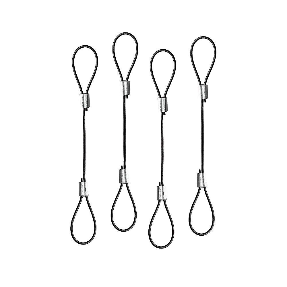 Cztery czarne sprężyny druciowane z metalowymi elementami na końcach są równomiernie ułożone obok siebie.