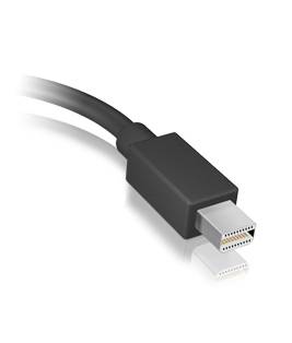 Czarny kabel HDMI, z widocznym szczegółowym wtykiem. Symbolizuje połączenie między urządzeniami elektronicznymi.