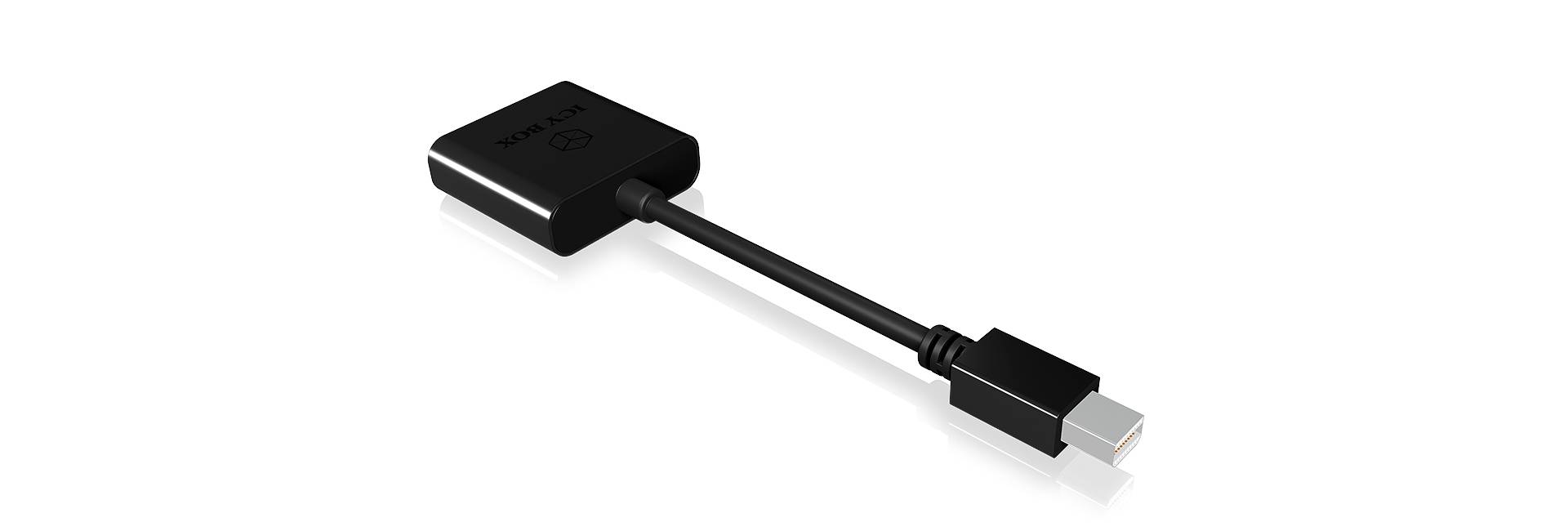 Czarny adapter kablowy z HDMI na DisplayPort z krótkim przewodem, odpowiedni do podłączania urządzeń z różnymi interfejsami.