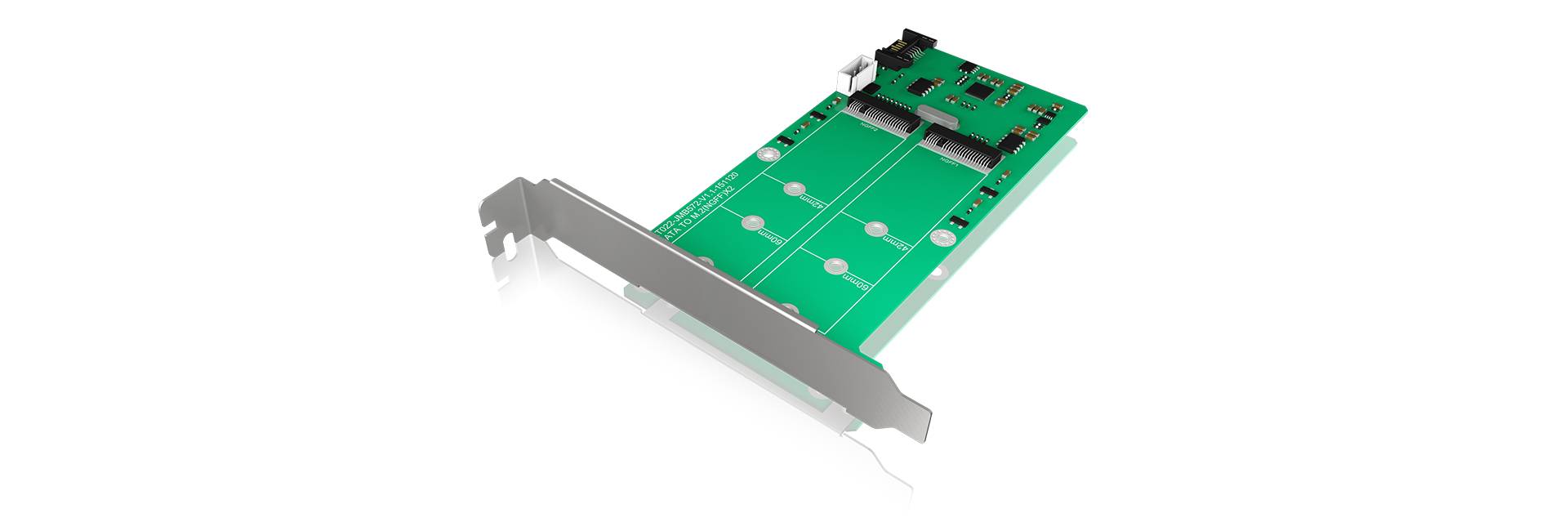 Zielona karta adaptera PCIe z gniazdami na dyski SSD M.2, odpowiednia do rozbudowy komputera.
