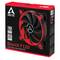 Opakowanie wentylatora 'ARCTIC BioniX F120' w kolorach czerwono-czarnych z 10-letnią gwarancją i funkcją PWM PST.