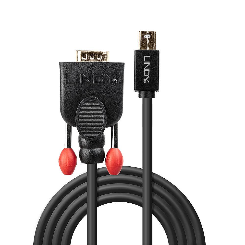 Czarny kabel z wtyczką HDMI po jednej stronie i mini-HDMI po drugiej, oba oznaczone napisem 'LINDY'.