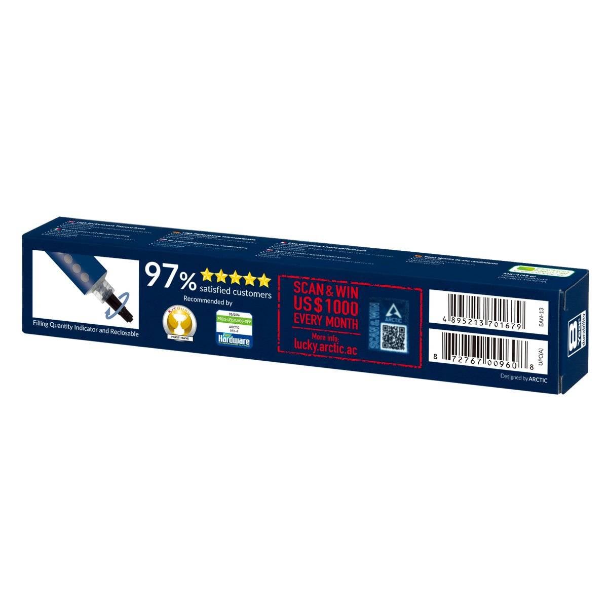 Opakowanie pasty termoprzewodzącej z 97% zadowoleniem klientów, rekomendowane przez magazyn branżowy, z informacją o konkursie.