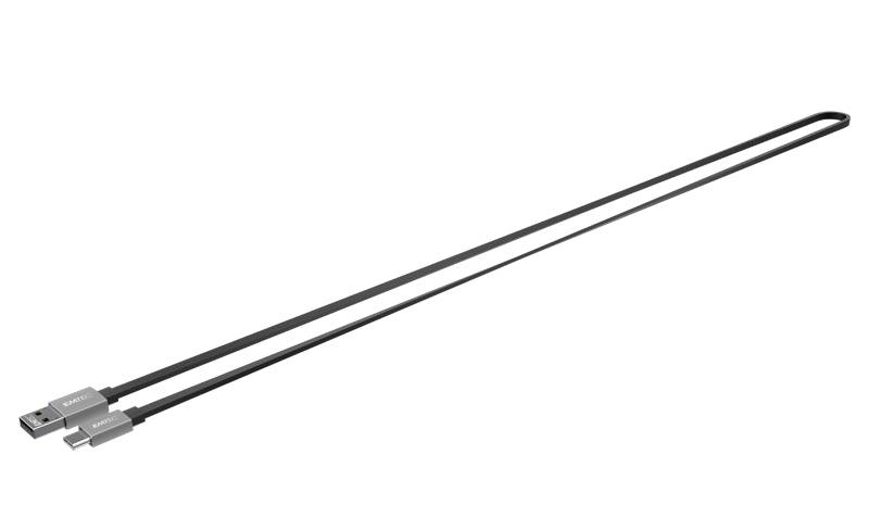 Czarny kabel USB-C z dwoma wtyczkami, odpowiedni do ładowania urządzeń elektronicznych lub przesyłania danych.