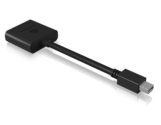 Czarny adapter z kablem, który łączy Mini DisplayPort z HDMI. Nadaje się do przesyłania obrazu i dźwięku na urządzenia HDMI.