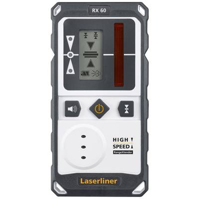 Elektroniczny detektor z wyświetlaczem do wskazywania siły lasera i sygnału. Nazwa marki Laserliner na dole.