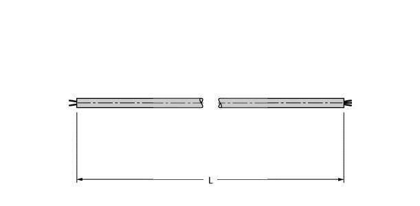Dwie równoległe linie na środku białego tła z napisem 'L' oznaczającym długość między liniami.