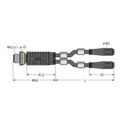 Diagram wtyczki przedstawia złącze M12x1 z dwoma kablami. Wymiary: 60,6 mm długości całkowitej, 41,2 mm do rozgałęzienia, średnica kabla 8,3 mm.