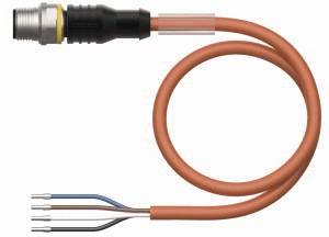 Pomarańczowy kabel z metalowym wtykiem i czterema odkrytymi końcówkami przewodów.