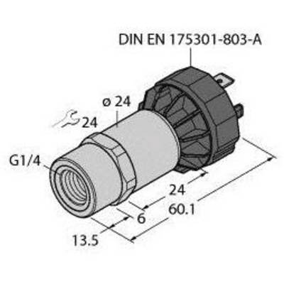 Rysunek techniczny wtyczki z wymiarami: całkowity rozmiar 60,1 mm, średnica 24 mm. Oznaczony zgodnie z normą DIN EN 175301-803-A.