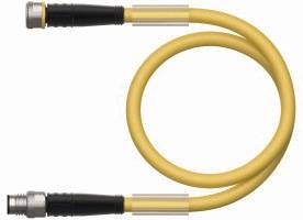 Żółty kabel z czarnymi końcówkami przyłączeniowymi na obu końcach, ułożony w kształcie zamkniętej pętli.