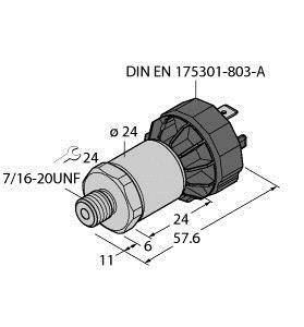 Rysunek techniczny części cylindrycznej z wymiarami w milimetrach. Norma: 'DIN EN 175301-803-A', gwint: '7/16-20UNF'.
