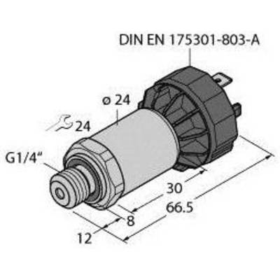 Rysunek części cylindrycznej zgodnie z normą DIN EN 175301-803-A. Wymiary: Ø 24 mm, długość 66,5 mm. Rozmiar przyłącza G1/4".