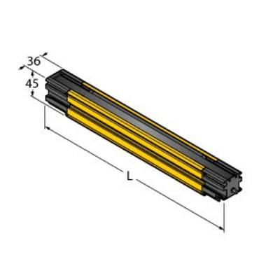 Rysunek techniczny prostokątnego profilu żółto-czarnego o wymiarach 36 mm i 45 mm, długość 'L' nieokreślona.