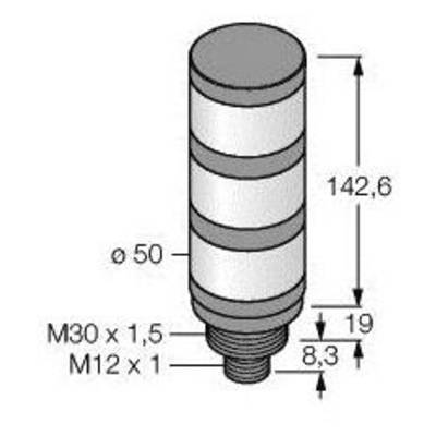 Rysunek elementu cylindrycznego o długości 142,6 mm i średnicy 50 mm. Gwint: M30 x 1,5 oraz M12 x 1 o różnych długościach.