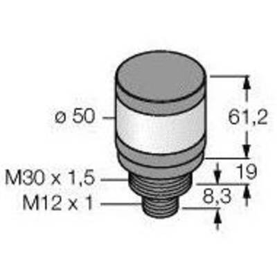Rysunek techniczny cylindrycznego obiektu z gwintem, o średnicy 50 mm, długości 61,2 mm, z gwintami M30 x 1,5 oraz M12 x 1.
