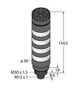 Rysunek techniczny elementu cylindrycznego o następujących wymiarach: wysokość 154,5 mm, średnica 50 mm, gwint M30 x 1,5 oraz M12 x 1.