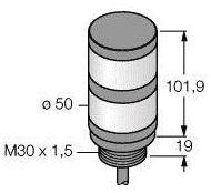 Rysunek techniczny cylindrycznego obiektu z wymiarami: wysokość 101,9 mm, średnica 50 mm, gwint M30 x 1,5.