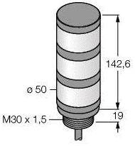 Cylindryczny element z trzema rowkami. Wysokość: 142,6 mm, średnica: 50 mm, gwint: M30 x 1,5, długość gwintu: 19 mm.
