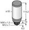 Cylindryczny czujnik o wymiarach: średnica 50 mm, wysokość 114,2 mm. Gwint M30 x 1,5 oraz M12 x 1.