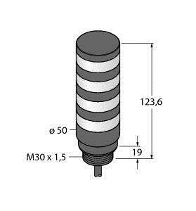 Rysunek cylindrycznego urządzenia ze wskazaniem średnicy 'ø 50', gwint 'M30 x 1,5', wysokość '123,6' oraz podstawa '19'.