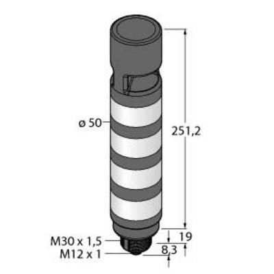 Rysunek techniczny cylindrycznego czujnika o wysokości 251,2 mm i średnicy 50 mm. Wymiary M30 x 1,5 oraz M12 x 1.