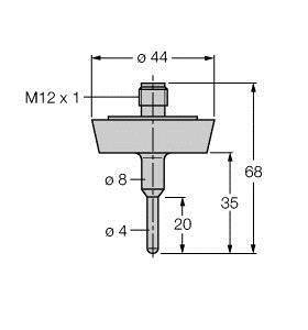 Rysunek techniczny elementu z wymiarami: wysokość 68 mm, średnica 44 mm, gwint M12 x 1. Pozostałe wymiary oznaczone.