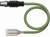 Wielożyłowy kabel z zielonym płaszczem i złączem po jednej stronie, z wolnymi końcówkami przewodów w różnych kolorach po drugiej stronie.