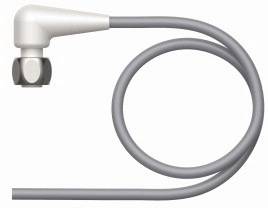 Szary, elastyczny przewód z białym złączem na końcu, tworzący pętlę.