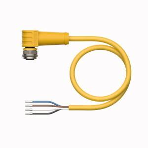 Żółty kabel z czterema nieosłoniętymi przewodami na końcu, odpowiedni do połączeń elektrycznych.