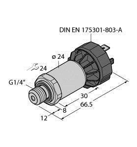Rysunek techniczny cylindrycznego elementu z wymiarami: długość 66,5 mm, średnica Ø24 mm, gwint G1/4", zgodnie z normą DIN EN 175301-803-A.