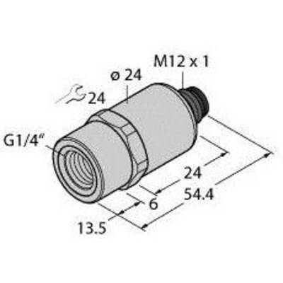 Rysunek techniczny cylindrycznego elementu z gwintem M12 x 1. Wymiary: G1/4", długość 54,4 mm, średnica 24 mm.