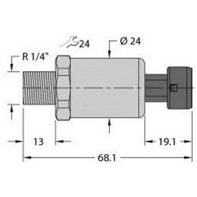 Rysunek techniczny elementu cylindrycznego z wymiarami: całkowita długość 68,1 mm, Ø 24 mm, gwint R 1/4'', złącze wtykowe 19,1 mm.