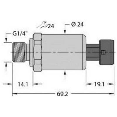 Rysunek techniczny cylindrycznego elementu z wymiarami 'G1/4"', 'Ø 24', długość '69,2'. Strzałki wskazują szczegółowe wymiary.