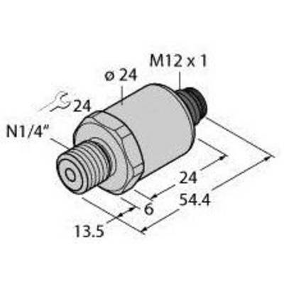 Rysunek techniczny cylindrycznego adaptera z wymiarami: Złącze N1/4", długość 54,4 mm, średnica 24 mm, gwint M12 x 1.