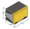 Żółte prostokątne urządzenie elektryczne z otworami wentylacyjnymi o wymiarach: 124,5 mm wysokości, 116,6 mm szerokości, 175,5 mm głębokości.