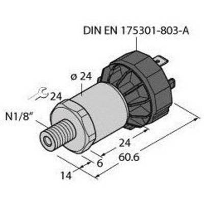 Rysunek techniczny wtyczki elektrycznej, norma DIN EN 175301-803-A, z wymiarami w milimetrach i oznaczeniem gwintowym N1/8".