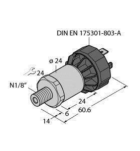 Rysunek techniczny systemu złączy zgodnie z normą 'DIN EN 175301-803-A', o wymiarach: 60,6 mm długości, 24 mm średnicy.