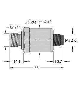 Rysunek techniczny adaptera z wymiarami: długość 55 mm, gwint G1/4" i M12 x 1, średnica Ø24 mm.
