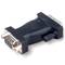 Czarny adapter VGA na DVI, przeznaczony do konwersji złączy wideo między urządzeniami takimi jak komputery i monitory.
