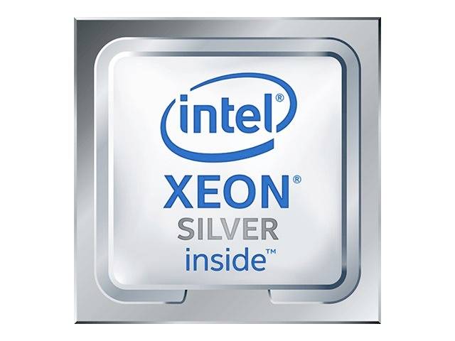 Srebrne logo Intel z napisem 'Intel Xeon Silver inside', wskazujące na linię procesorów.
