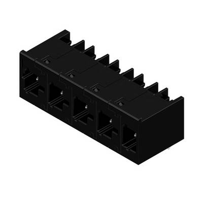 Czarny, prostokątny złącz z sześcioma równolegle umieszczonymi gniazdami. Odpowiedni do połączeń elektronicznych.