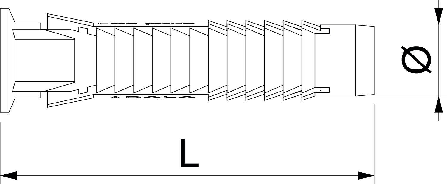 Rysunek śruby z oznaczonymi wymiarami długości (L) i średnicy (⌀). Gwint śruby i łeb są wyraźnie widoczne.