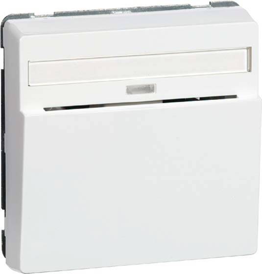 Biała wtyczka o prostokątnym kształcie. Górna listwa lekko wysunięta. Brak widocznych przewodów lub wtyczek.