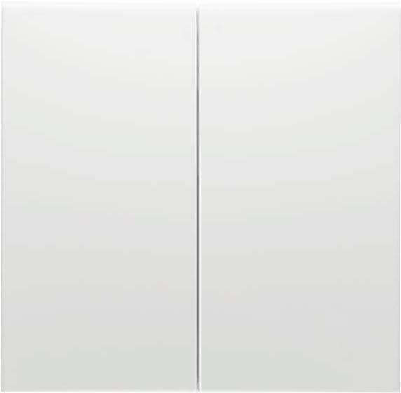 Minimalistyczne dzieło sztuki składające się z dwóch białych paneli ułożonych obok siebie, rozdzielonych wąską linią pionową.