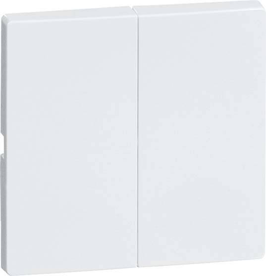 Dwa prostokątne, białe przełączniki obok siebie na gładkiej powierzchni.