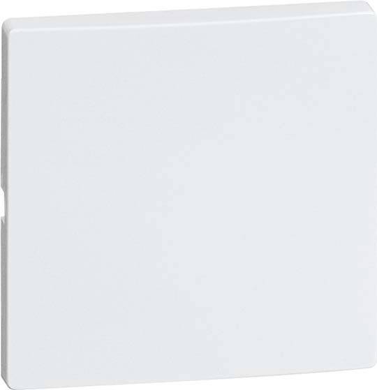Kwadratowy, biały włącznik światła na neutralnym tle.