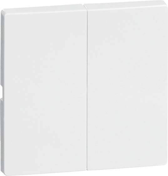 Biały przełącznik świetlny z dwoma przełącznikami, odpowiedni do montażu naściennego w pomieszczeniach mieszkalnych lub biurowych.